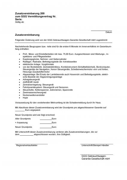Zusatzvereinbarung 200 GmbH